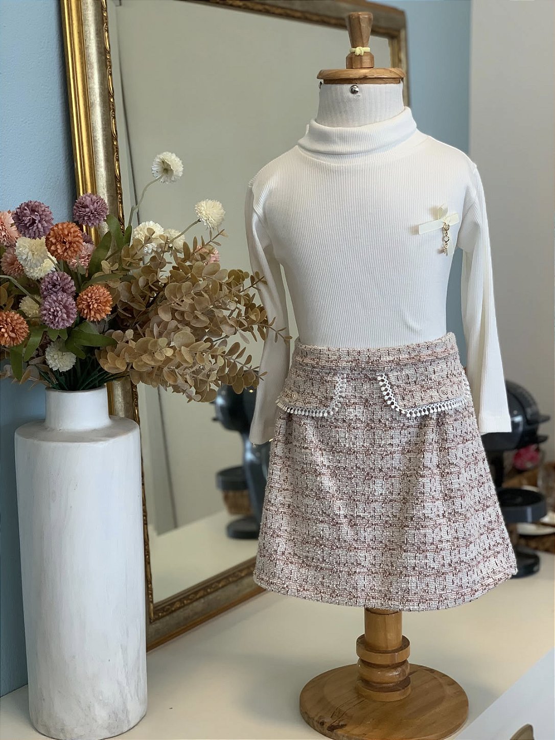 Conjunto Short Saia Inverno Rosa Roana