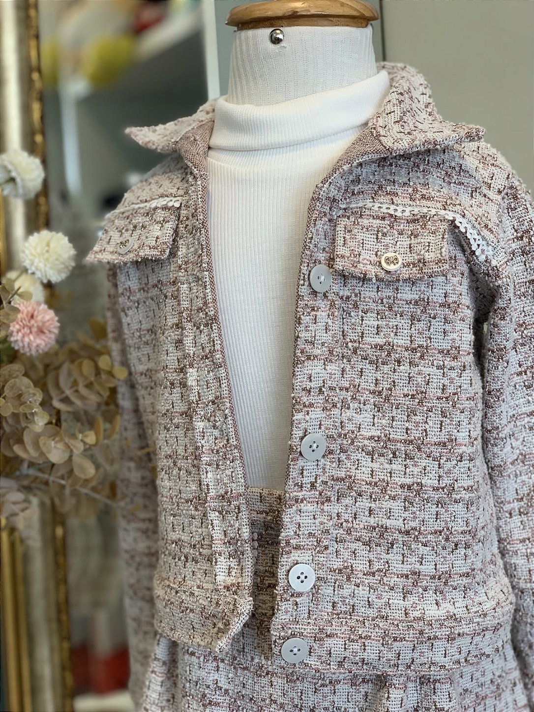 Conjunto Short Saia Inverno Rosa Roana