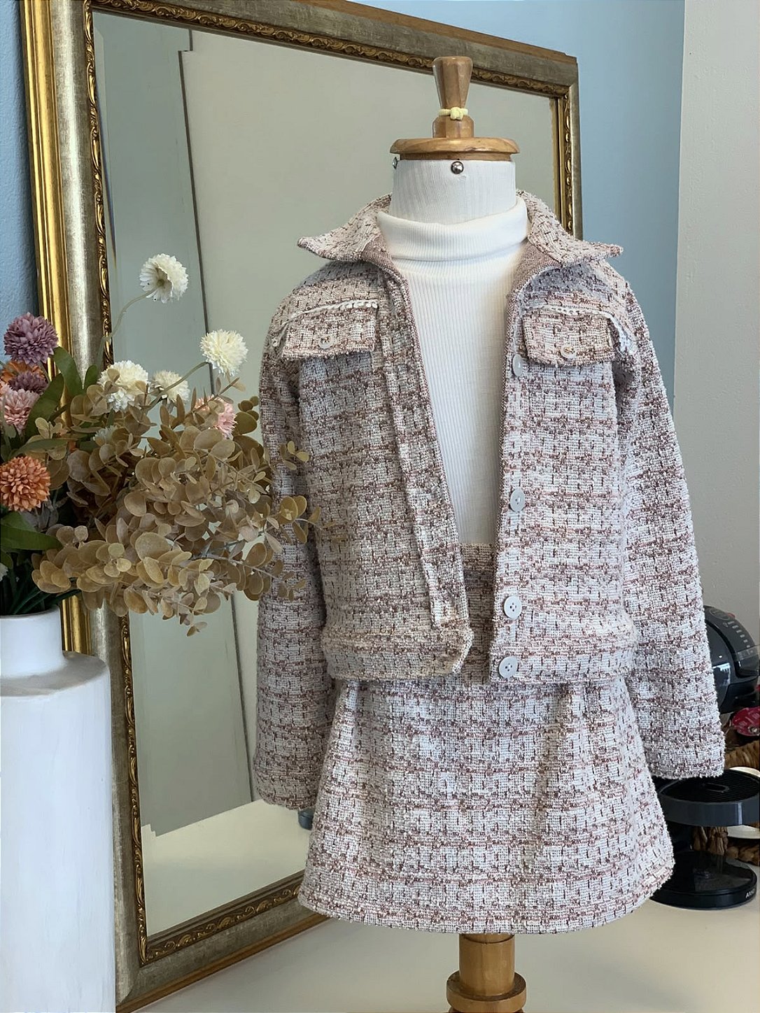 Conjunto Short Saia Inverno Rosa Roana