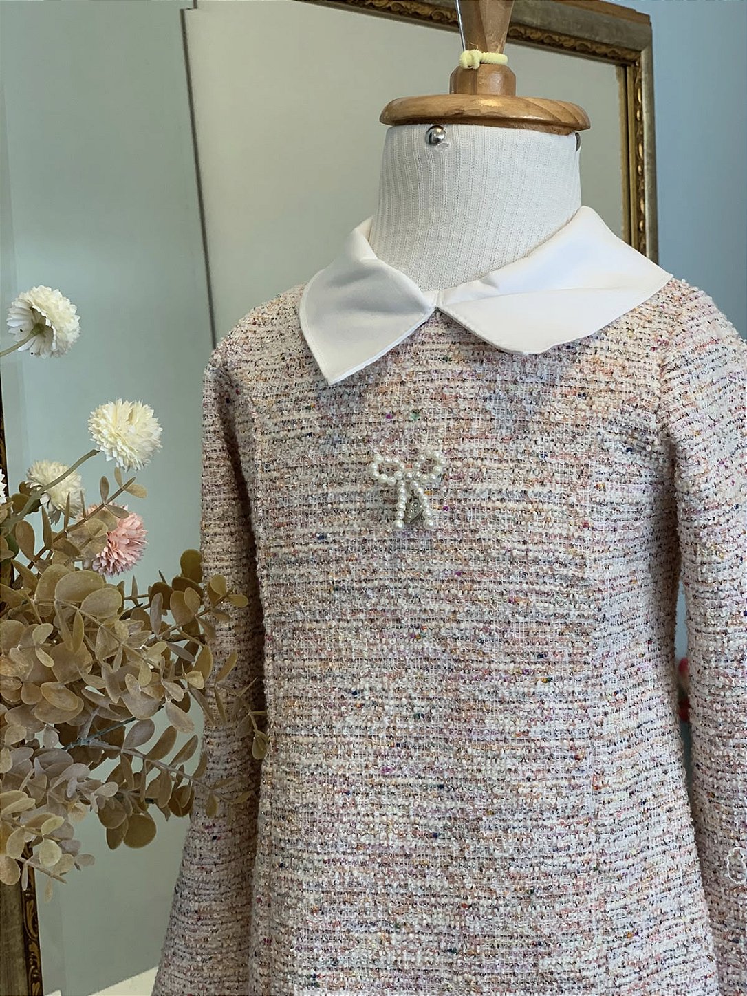 Vestido em Malha Tweed Rosa Infanti