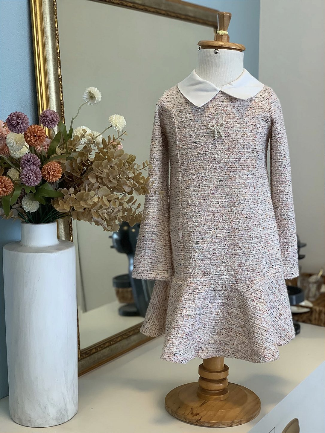 Vestido em Malha Tweed Rosa Infanti