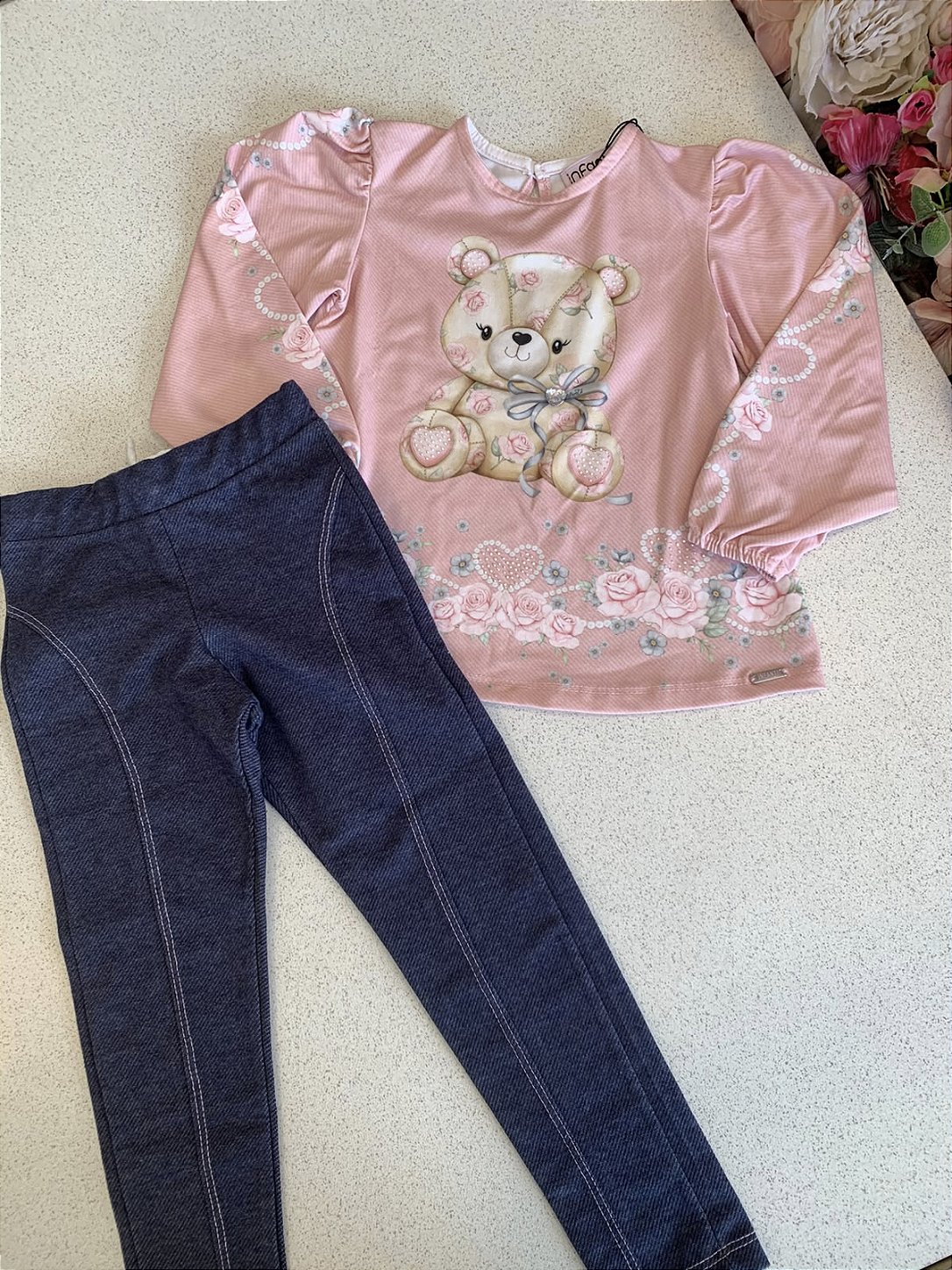 Bata c/ Calça Em Cotton Jeans Infanti
