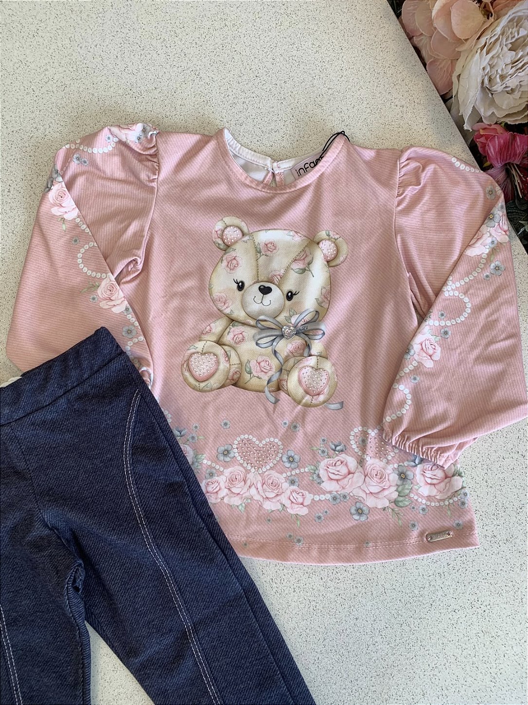 Bata c/ Calça Em Cotton Jeans Infanti