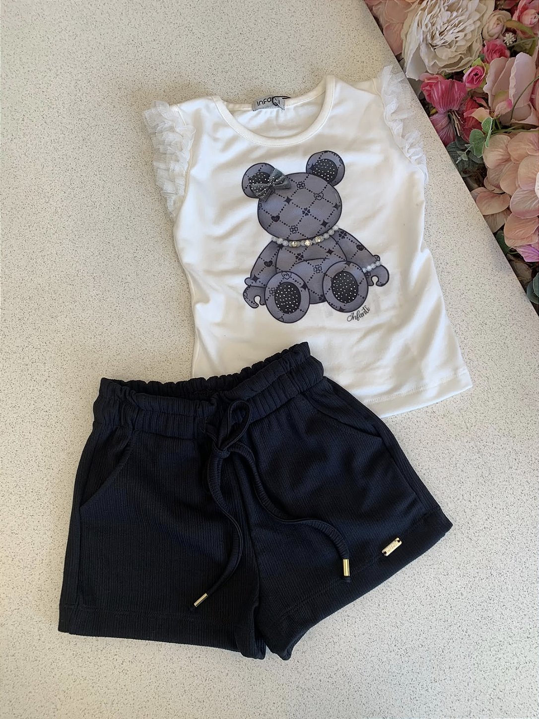 Conjunto Urso Short Preto Infanti