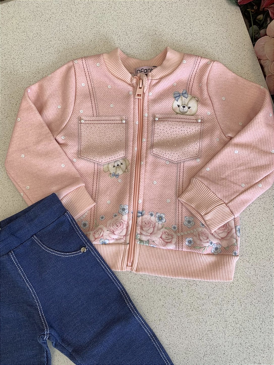 Conjunto Moletom c/ Calça em Malha Jeans Infanti