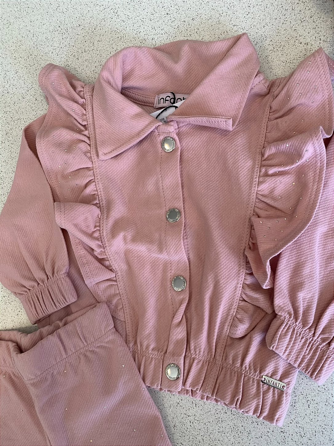 Conjunto Jaqueta Babados c/ Calça Rosa Infanti