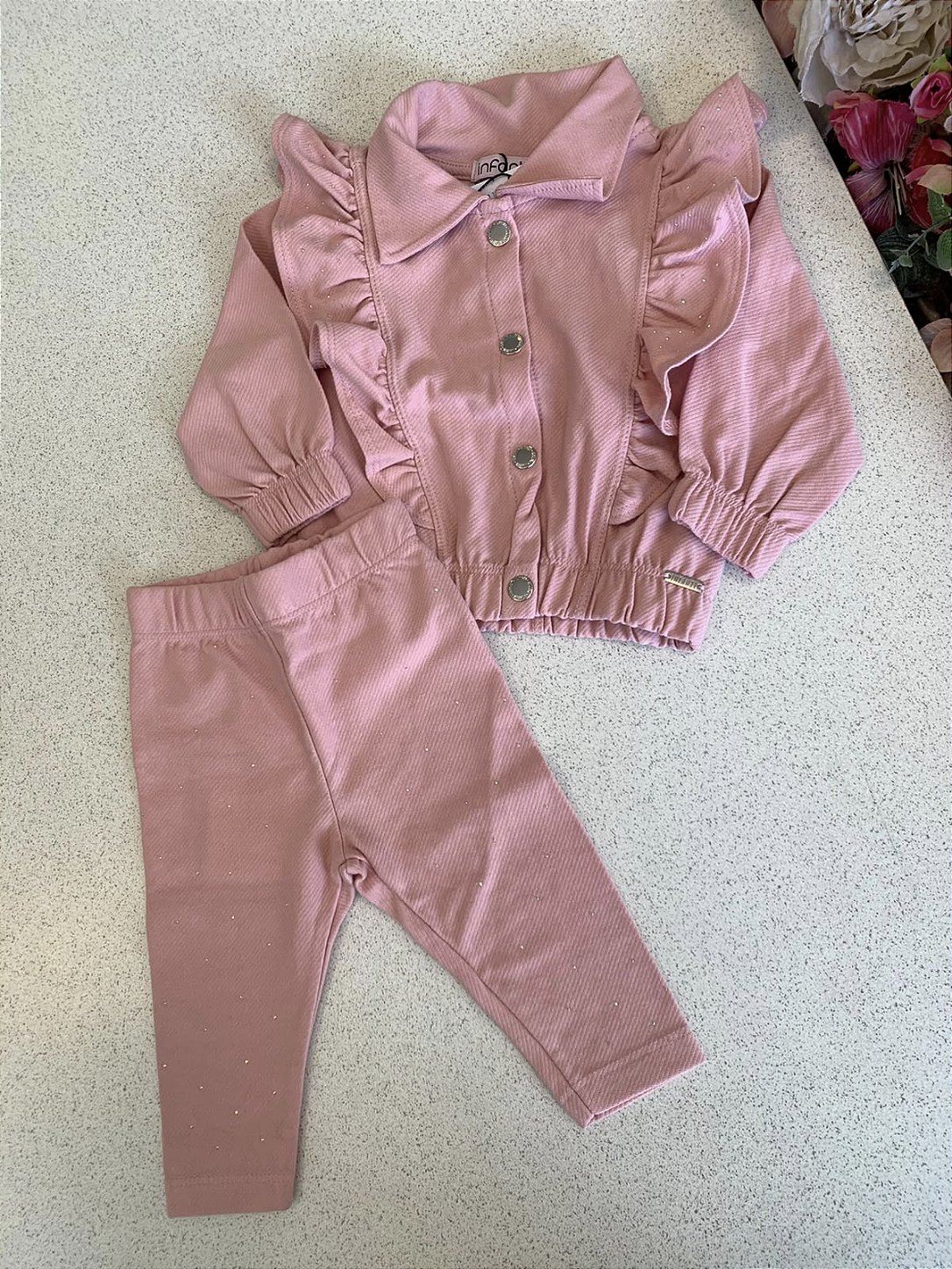 Conjunto Jaqueta Babados c/ Calça Rosa Infanti