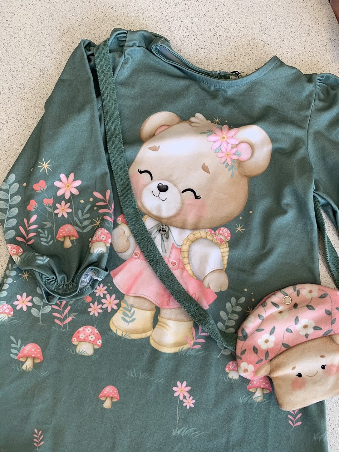 Vestido Malha Verde c/ Bolsa de Cogumelo Infanti