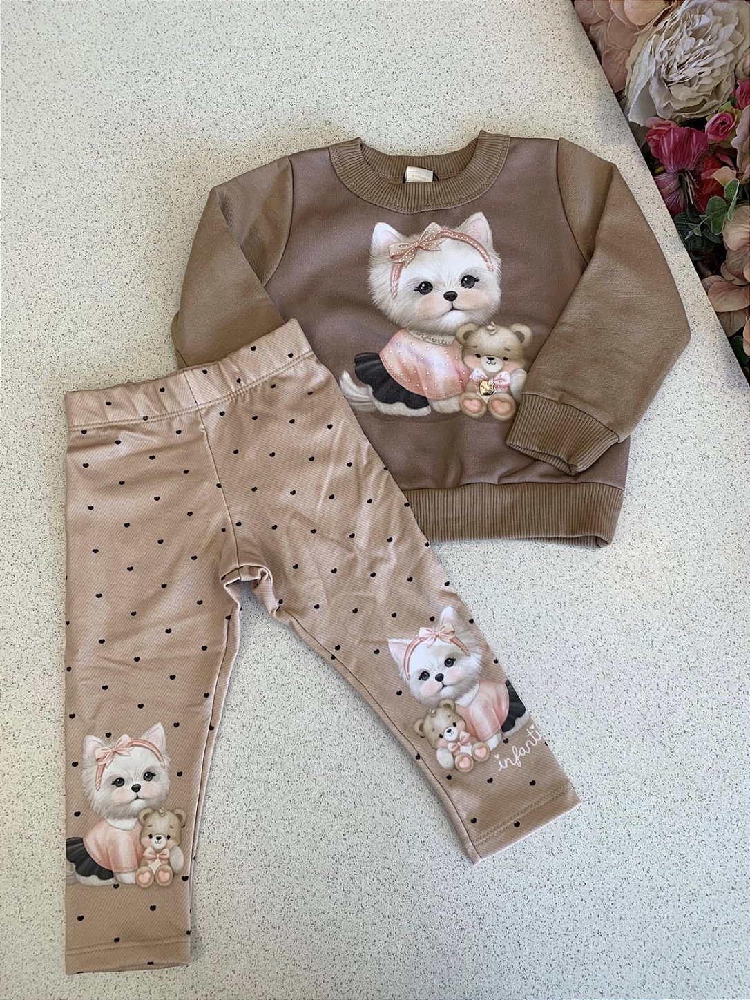 Conjunto Moletom Cachorrinho Marrom Infanti