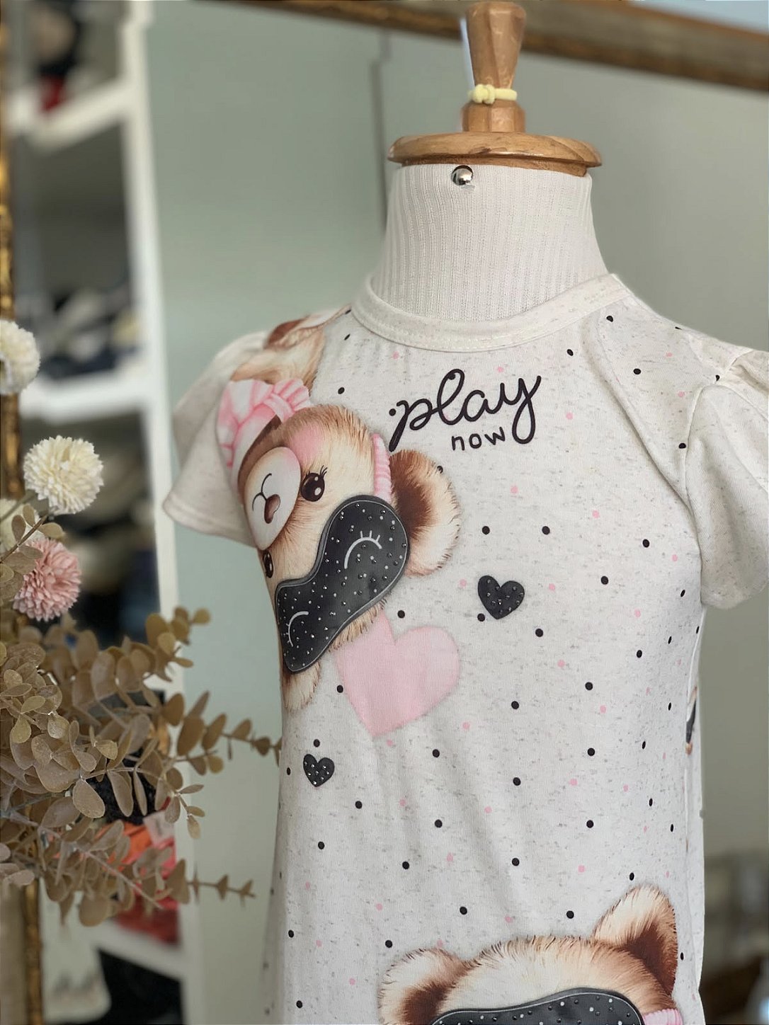 Camisola Malha Ursinho Branco e Rosa Infanti