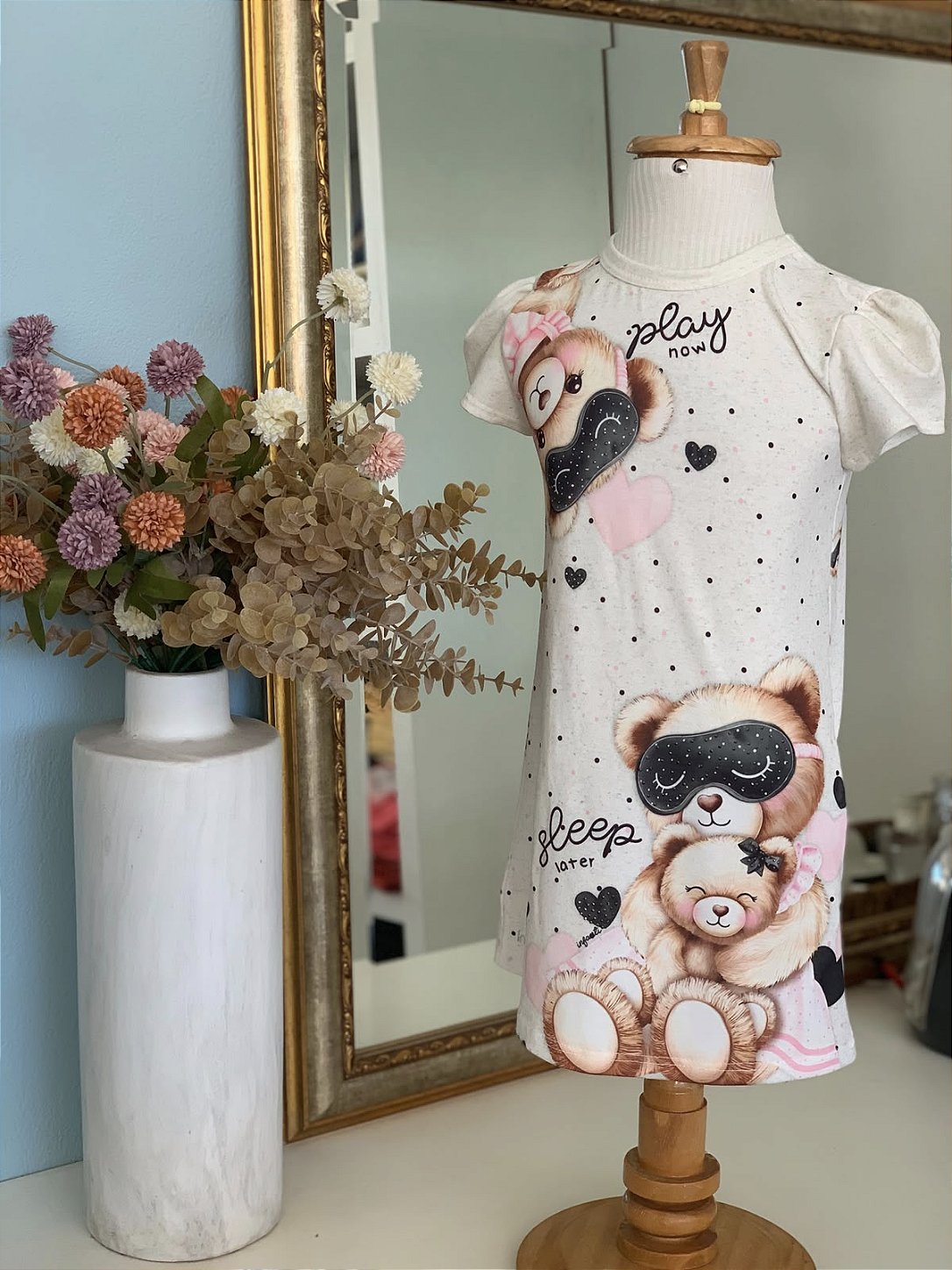 Camisola Malha Ursinho Branco e Rosa Infanti
