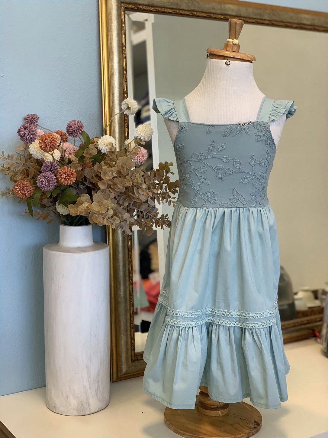 Vestido Alça Azul Bordado Infanti