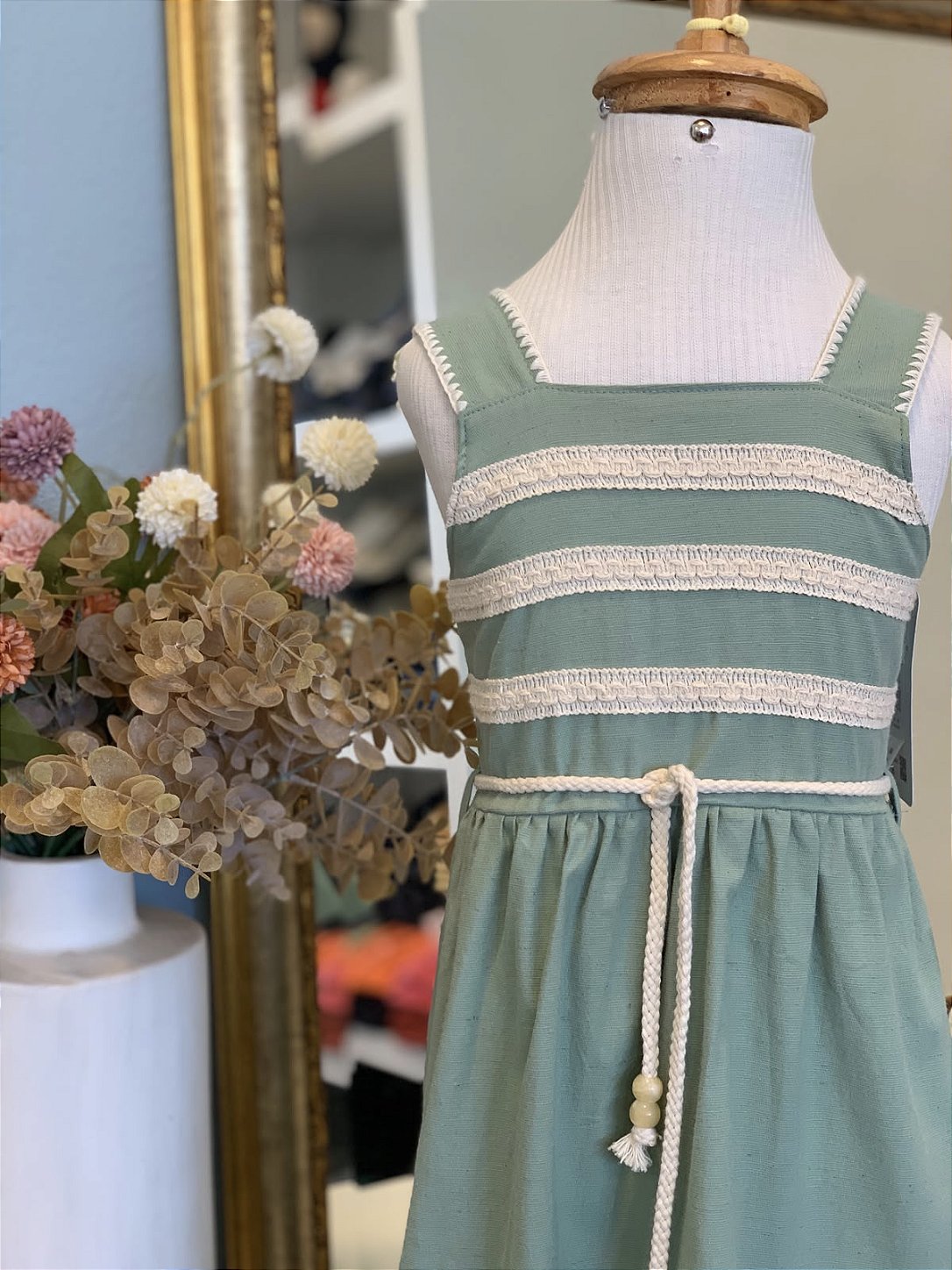 Vestido Linho Verde Abacate Infanti