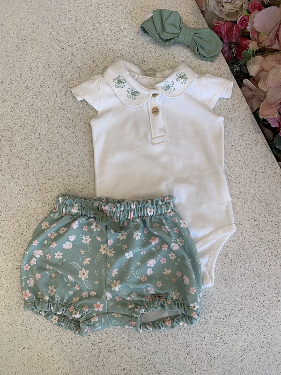 Conjunto Body e Short c/ Faixa Verde Infanti