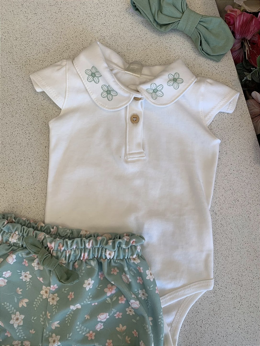 Conjunto Body e Short c/ Faixa Verde Infanti