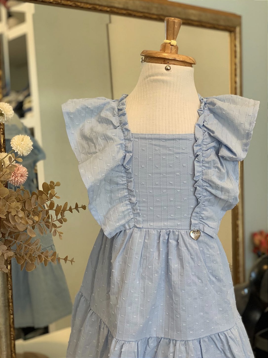 Vestido Tricoline Azul Angel Infanti