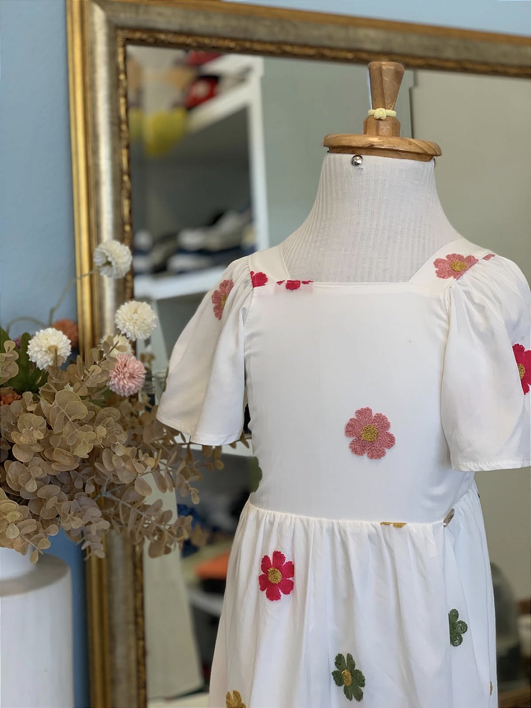 Vestido Viscose Bordado Flor Infanti