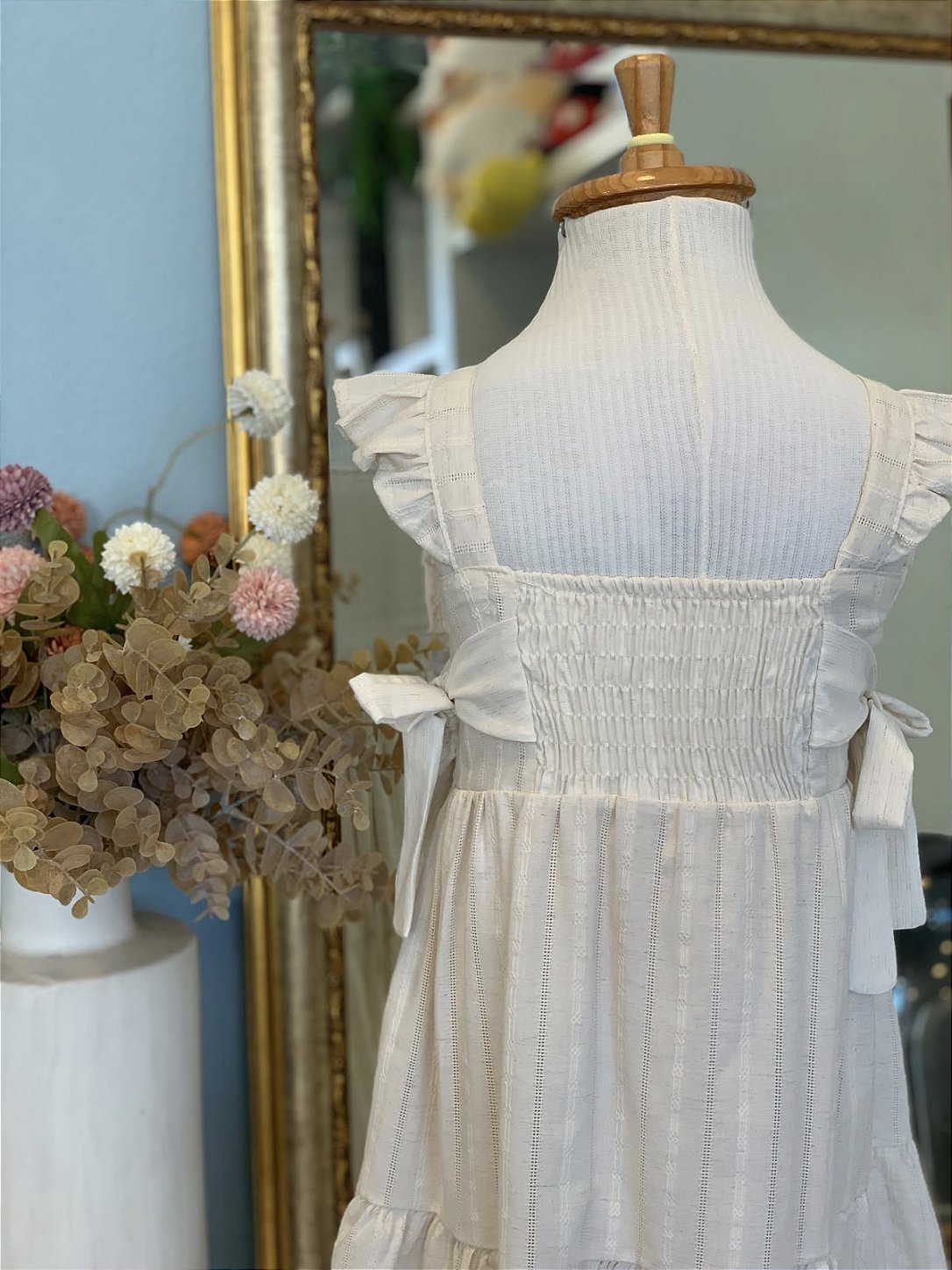 Vestido Blend de Linho Bordado Bege Claro Infanti