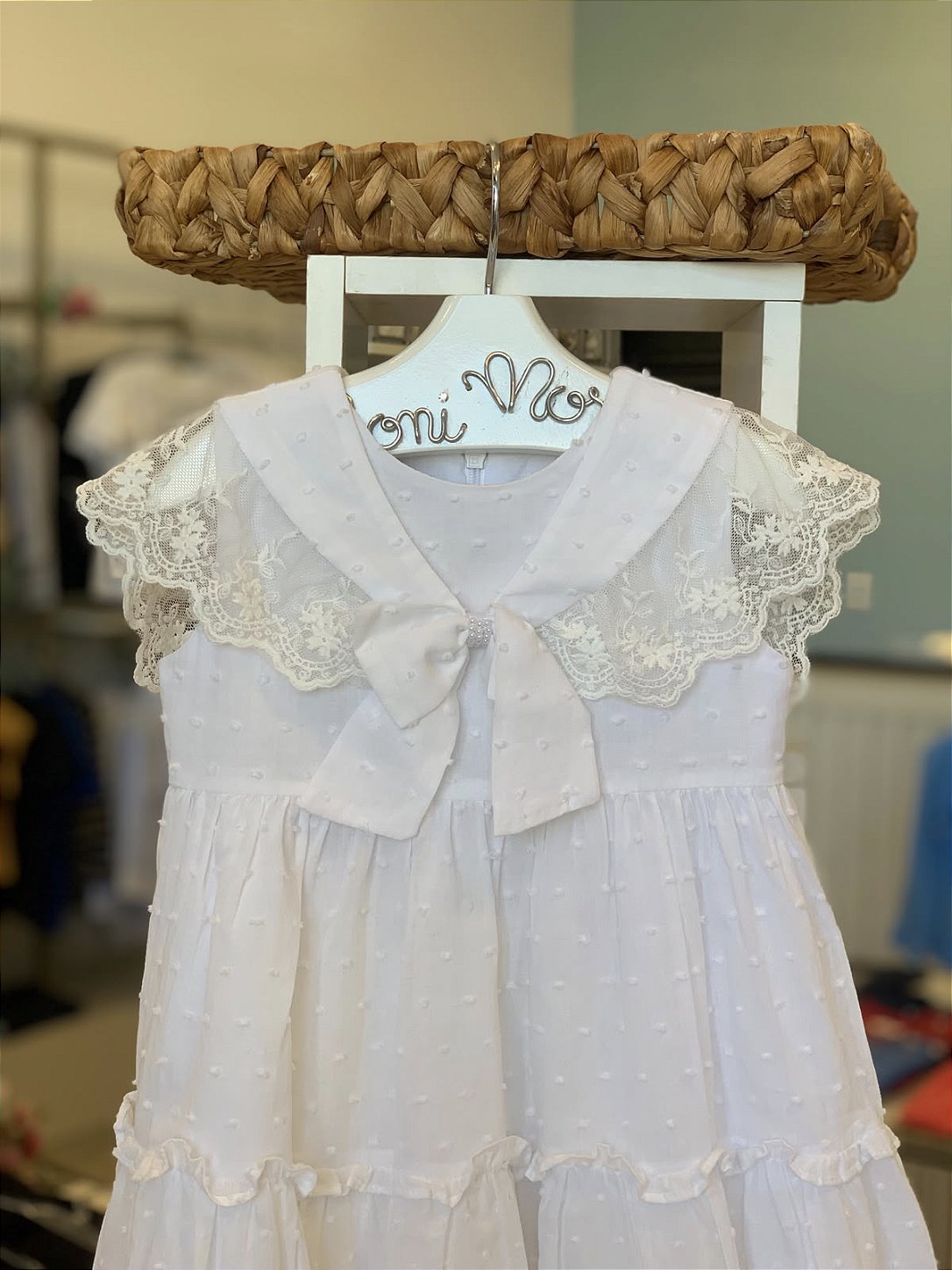 Vestido Batizado Gola Marinheiro Branco Roana