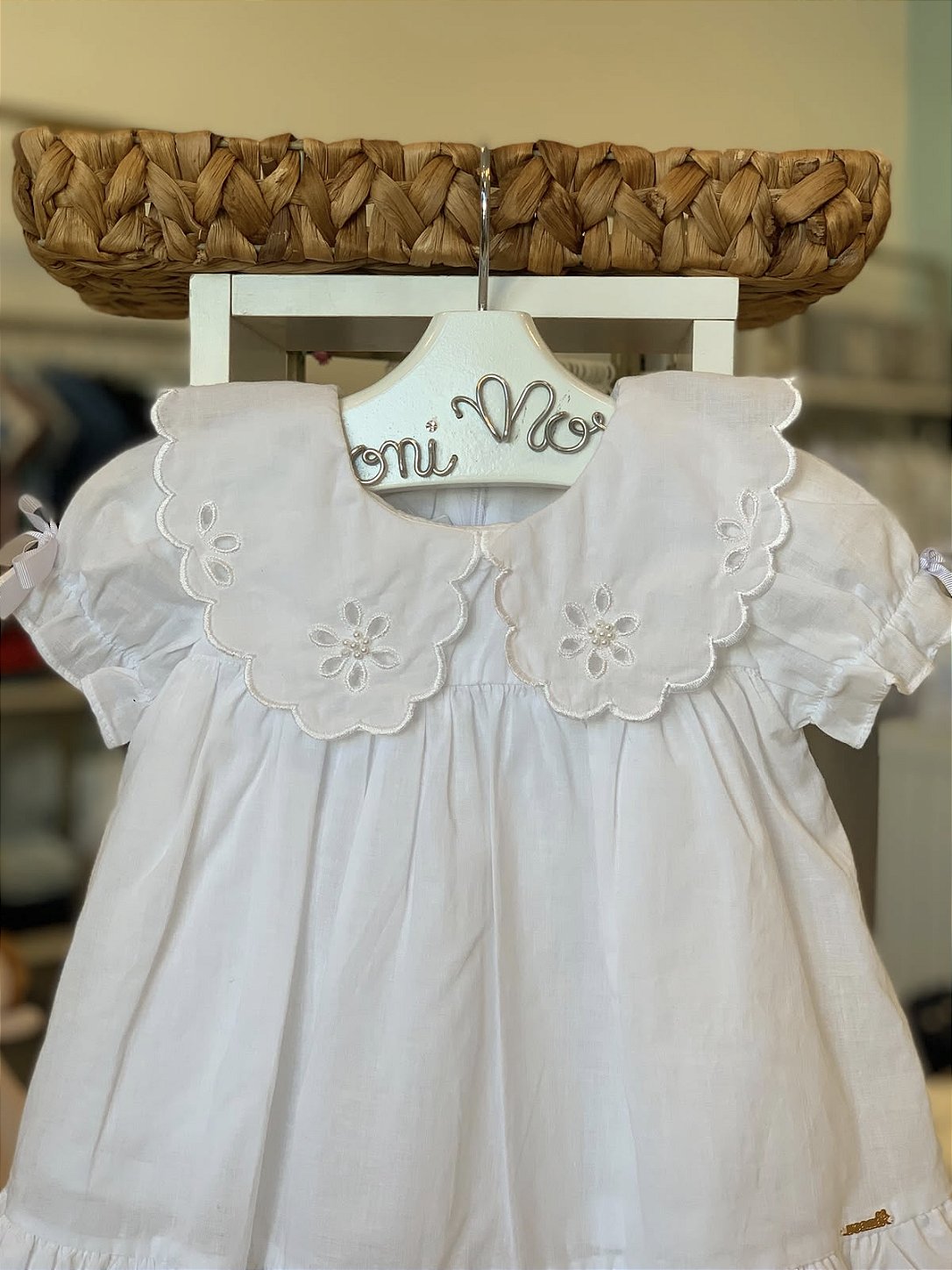Vestido Batizado Gola Peter Pan Branco Roana