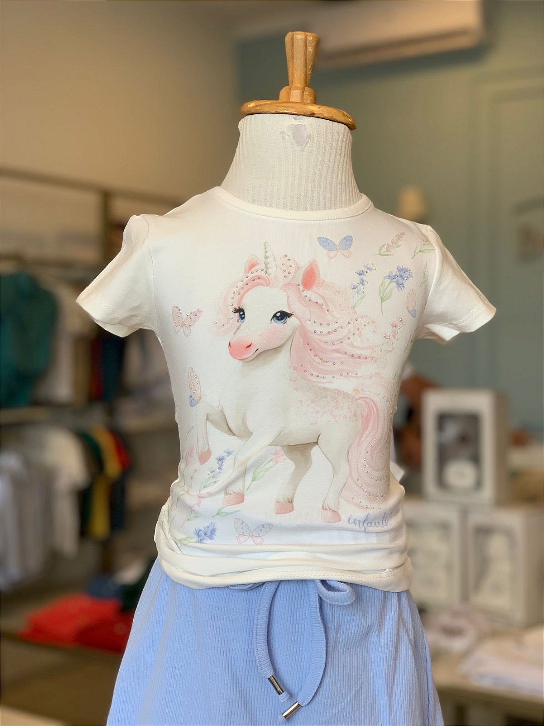 Conjunto Blusa MC Short Saia Azul Angel Infanti