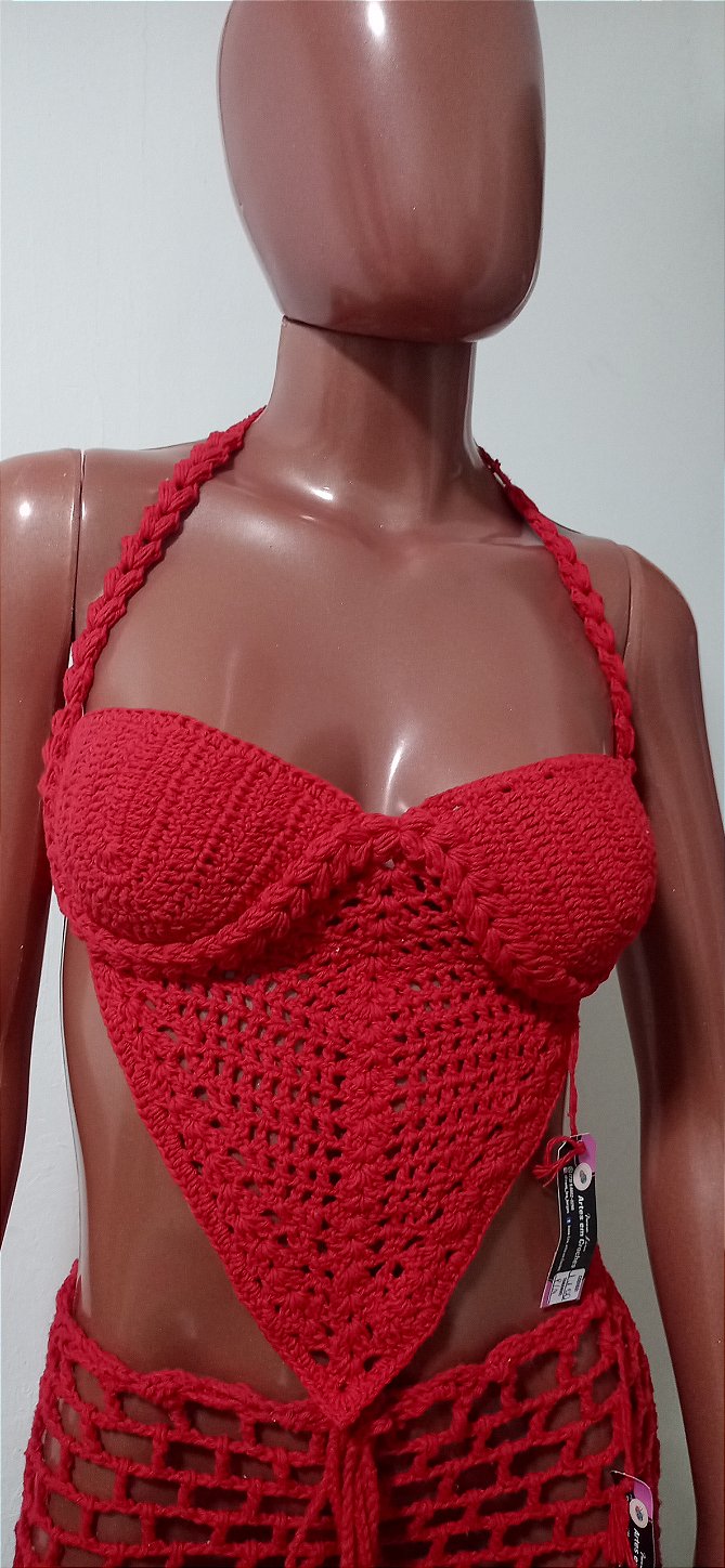 Corset Crochê Vermelho Meia Taça P/M