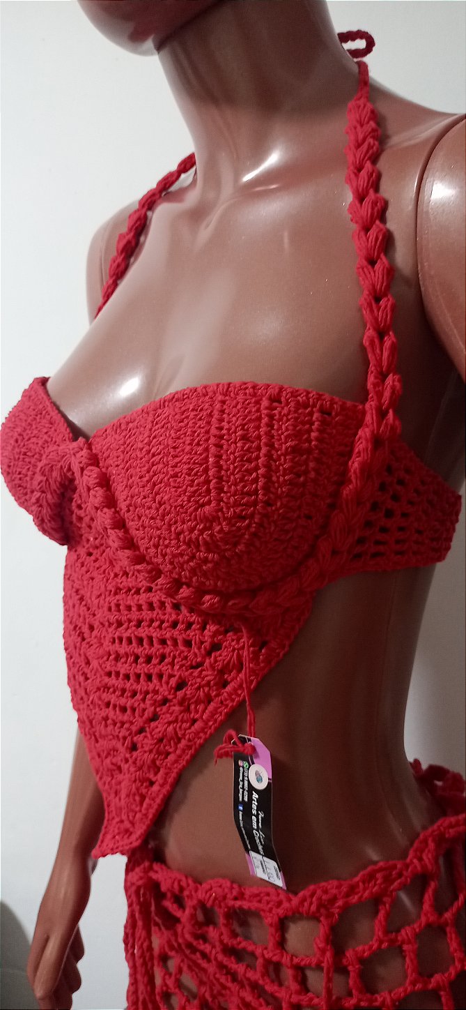 Corset Crochê Vermelho Meia Taça P/M