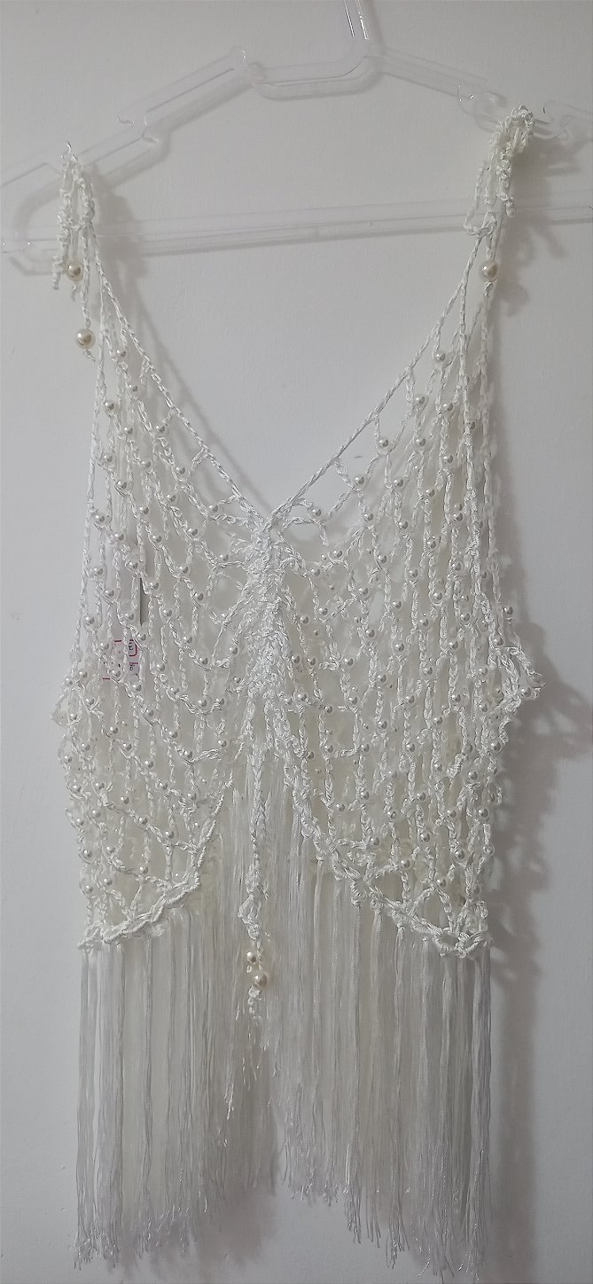 Blusinha de crochê com pérolas M off-white