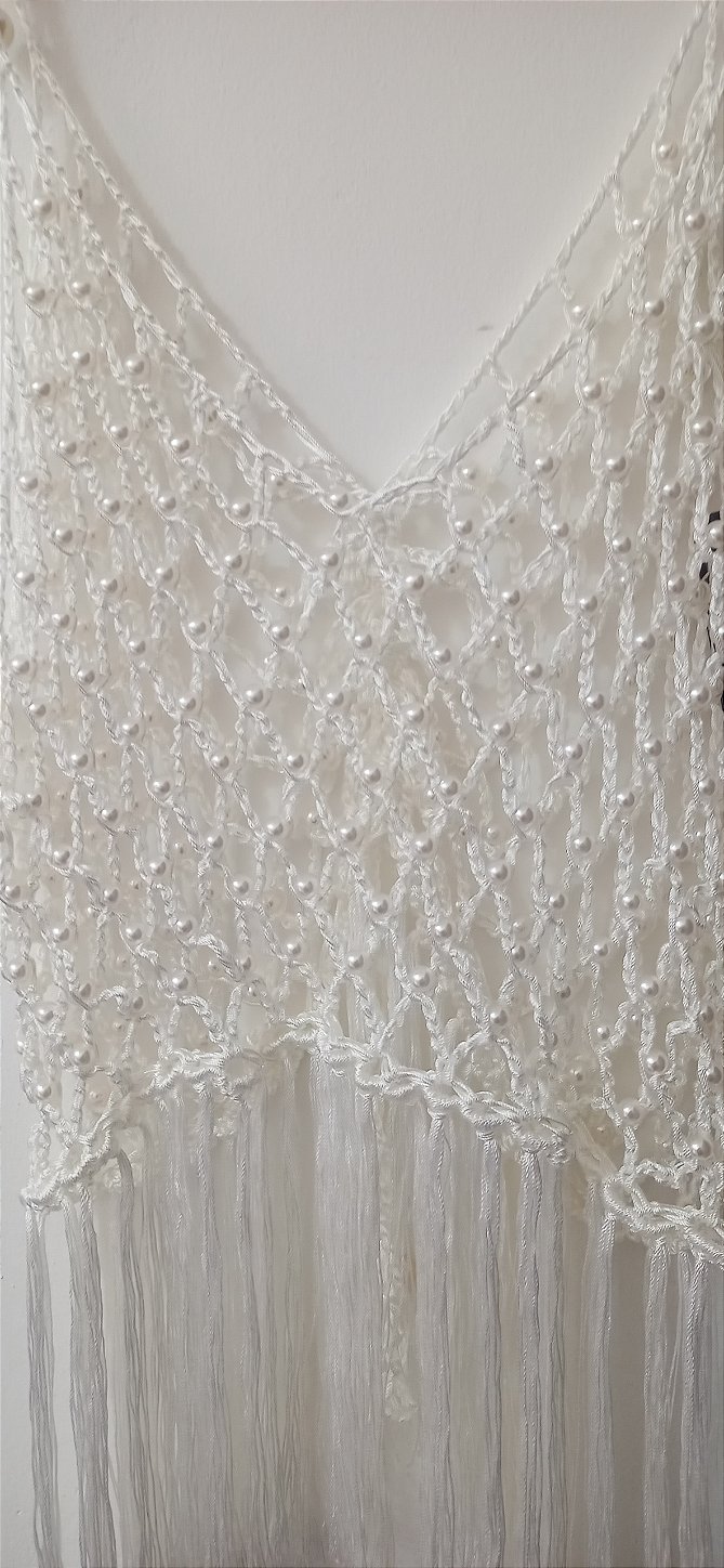 Blusinha de crochê com pérolas M off-white