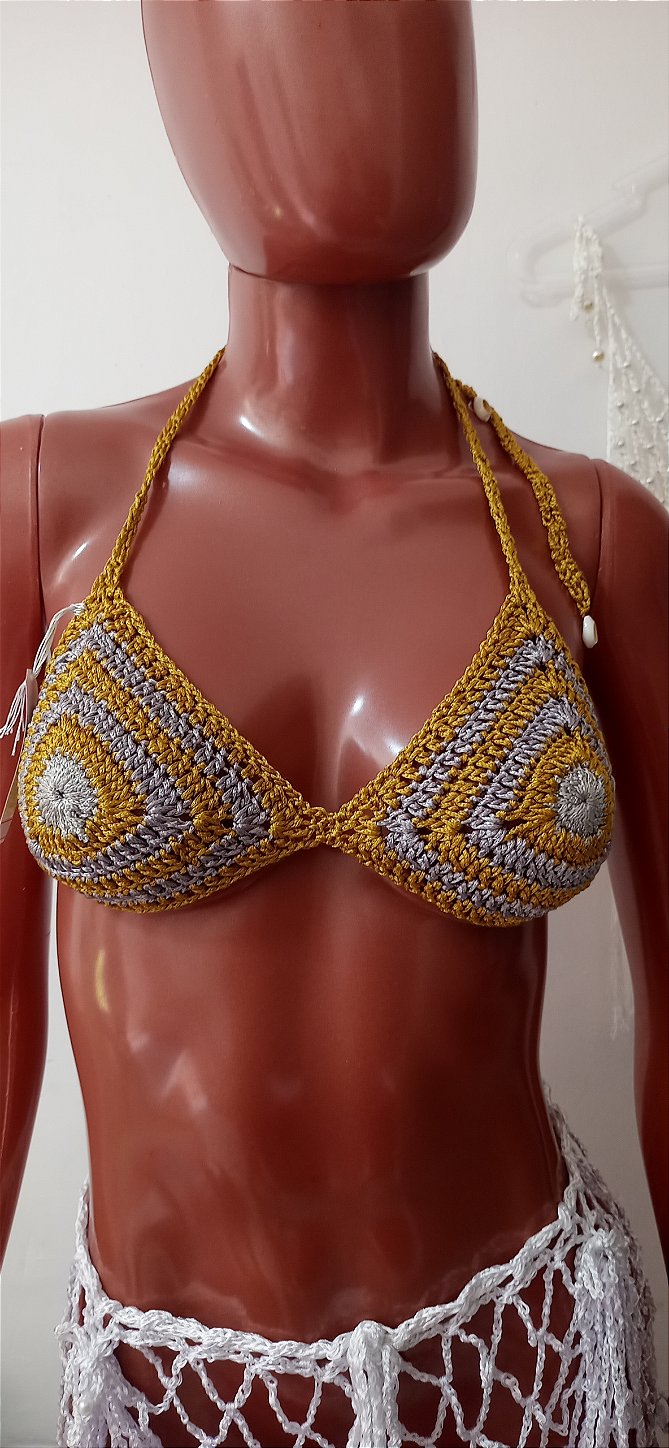 Top Crochê Dourado com Prata em Viscose