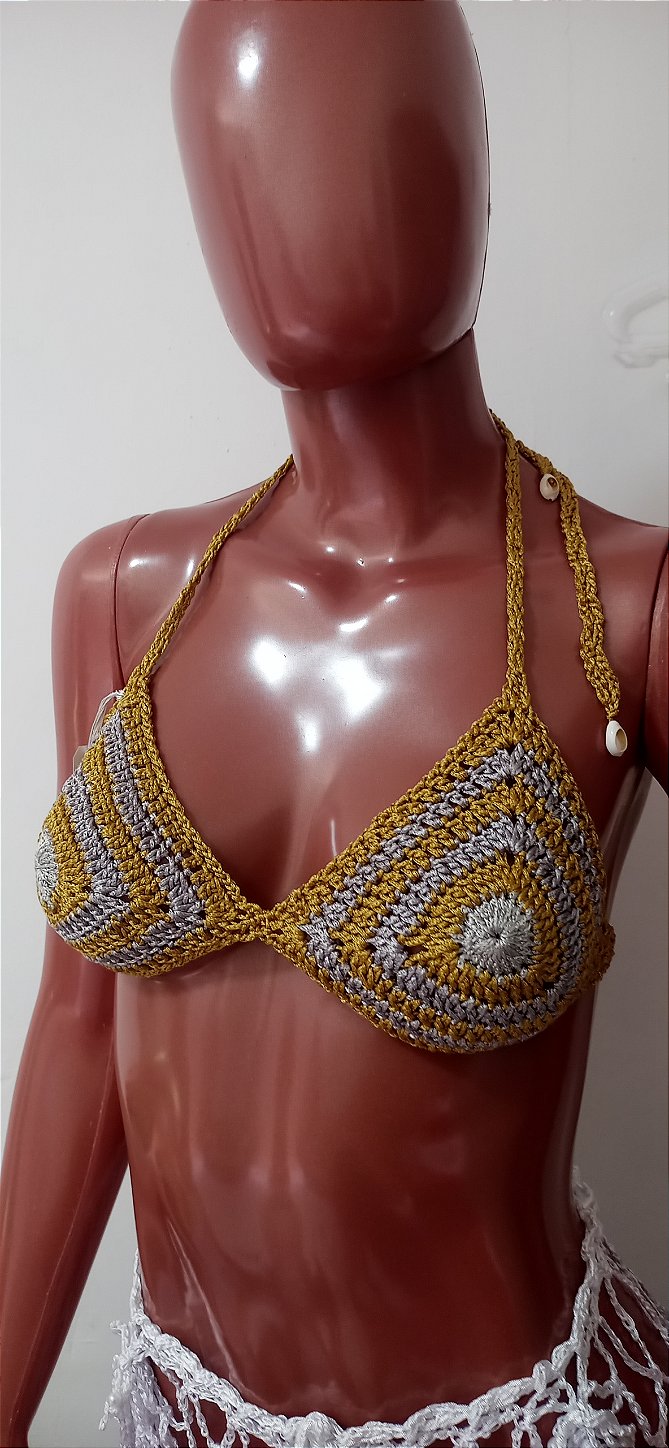 Top Crochê Dourado com Prata em Viscose