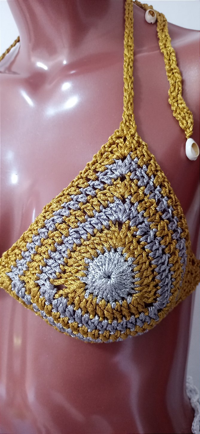 Top Crochê Dourado com Prata em Viscose