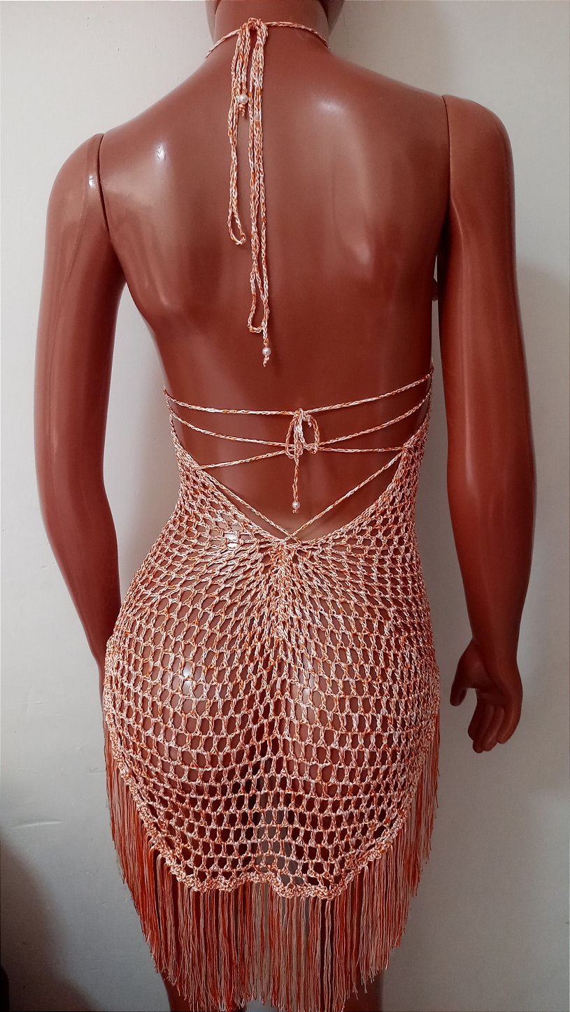 Vestido crochê saida de praia frente única M