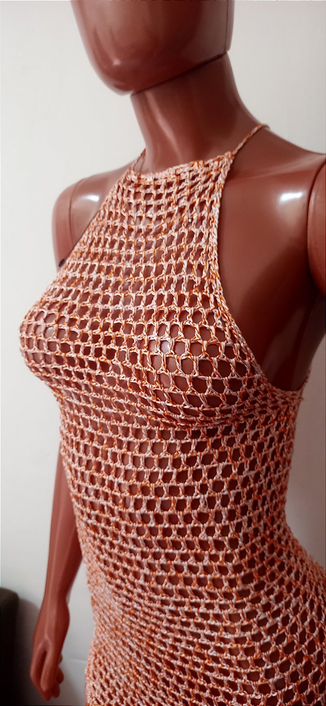 Vestido crochê saida de praia frente única M