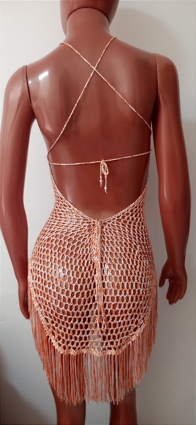 Vestido crochê saida de praia frente única M