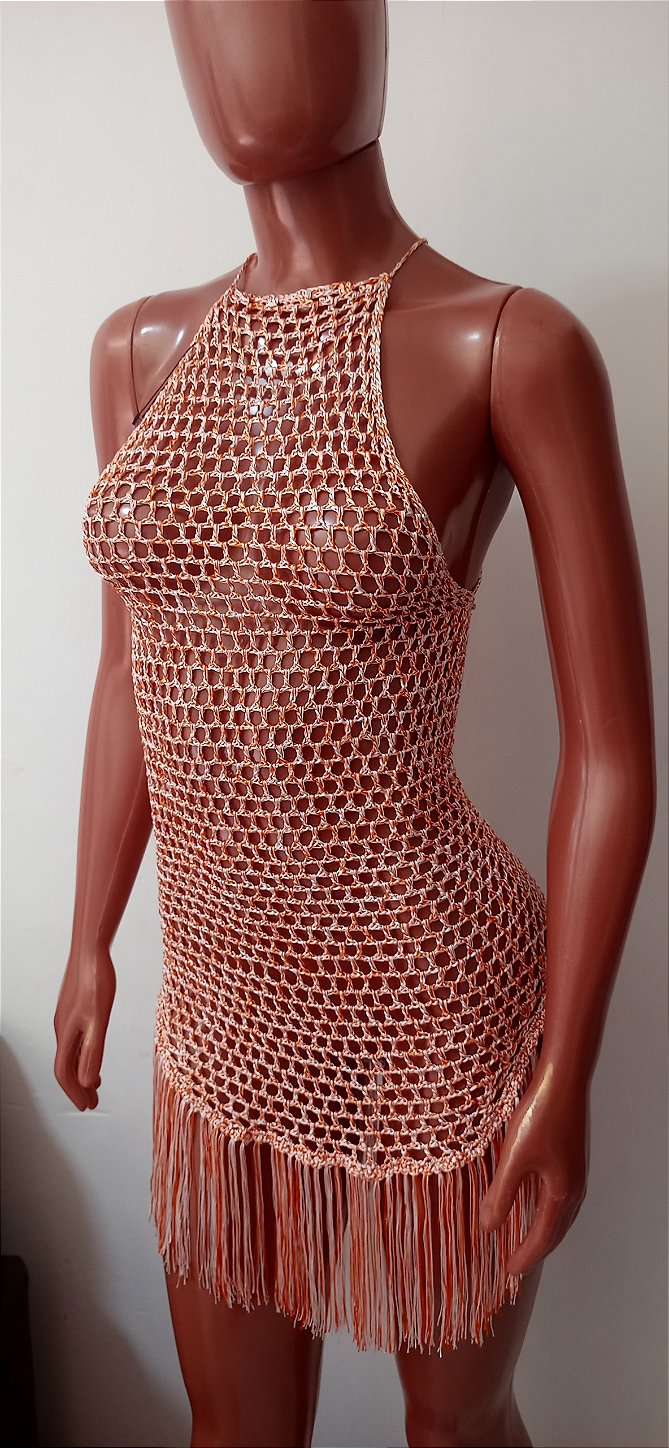 Vestido crochê saida de praia frente única M