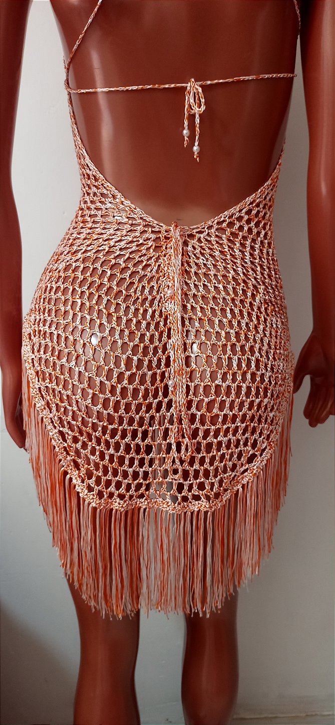 Vestido crochê saida de praia frente única M