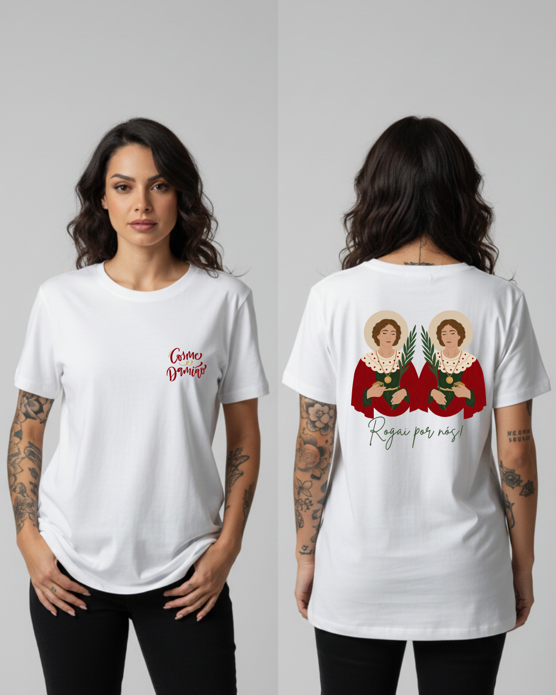 Camiseta Cosme e Damião Rogai por nós