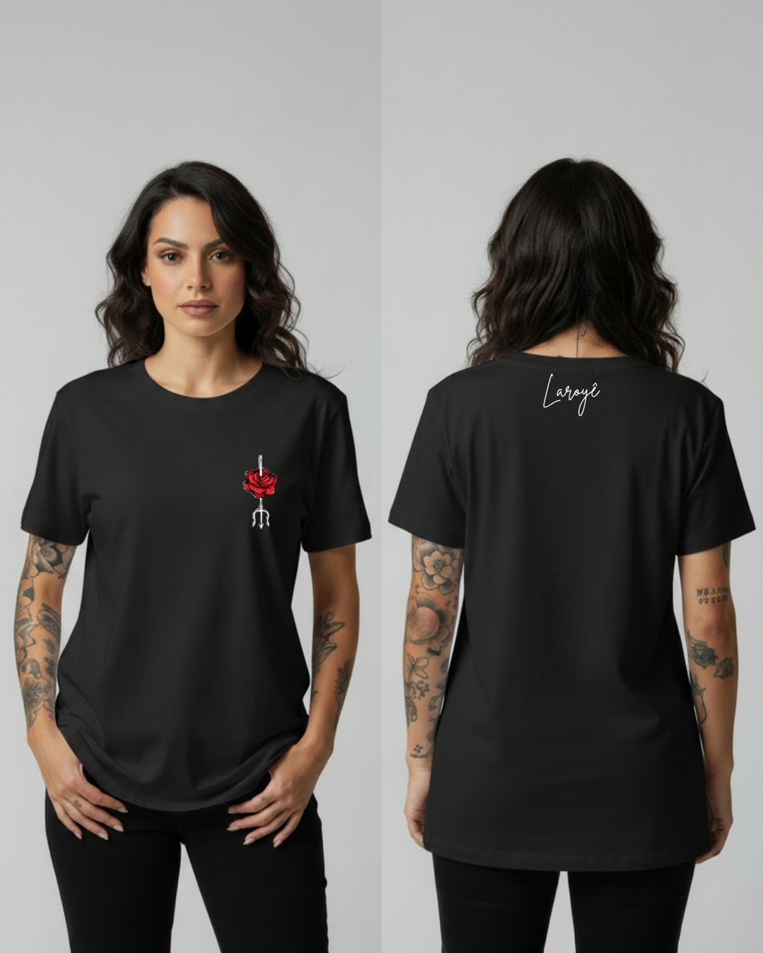 Camiseta Rosa e Tridente Exú