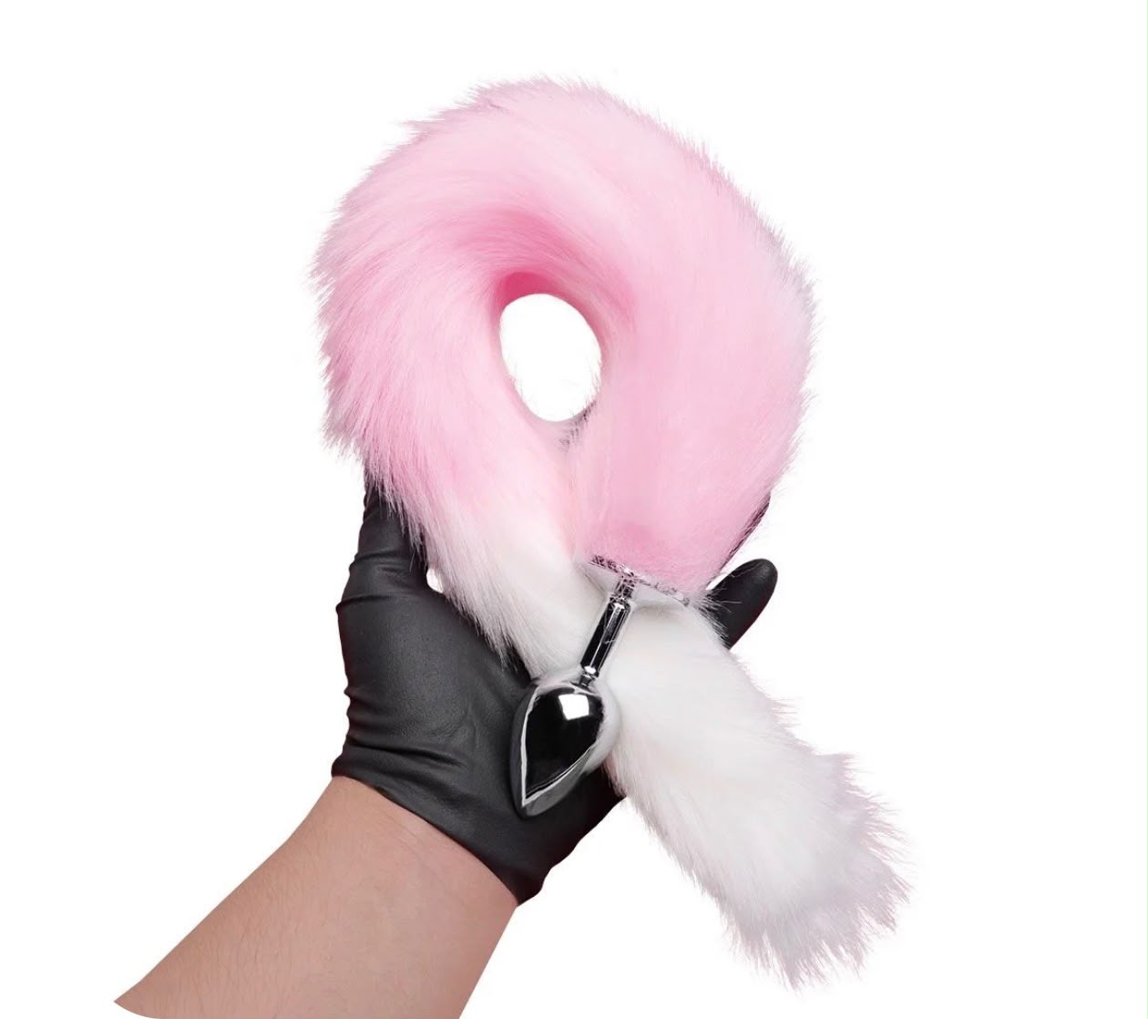 Plug Anal Rabo de Raposa Rosa e Branco
