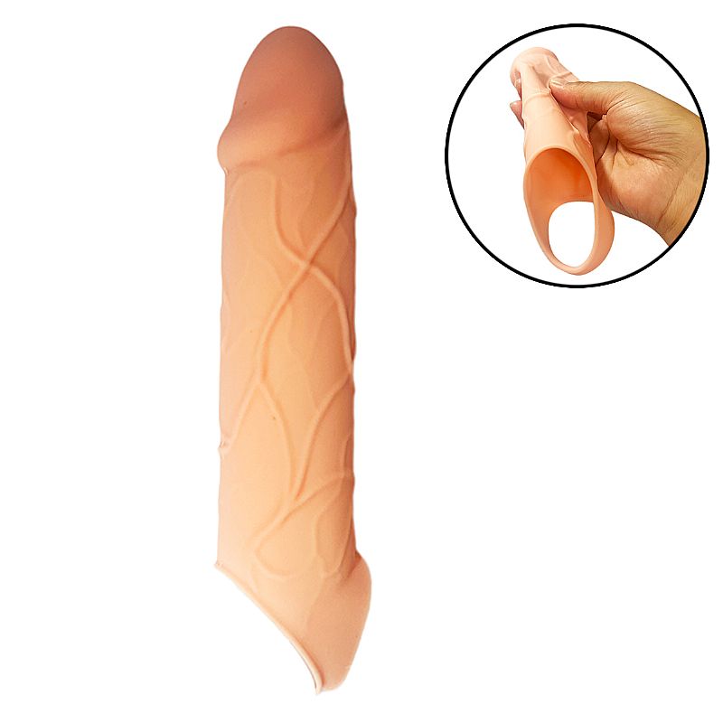 Capa Peniana Realística de Silicone com Anel Escrótico 18cm