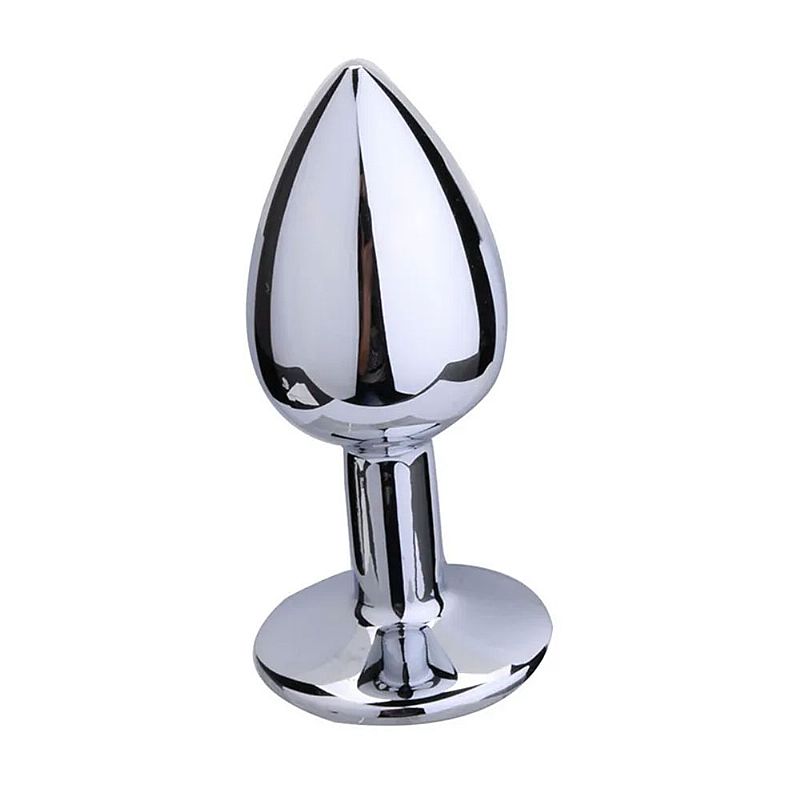 Plug Anal Metálico Cromado com Joia de Cristal Rosa Tamanho P
