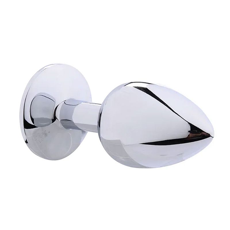 Plug Anal Metálico Cromado com Joia de Cristal Rosa Tamanho P