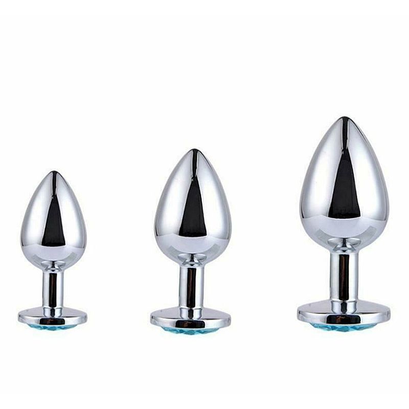 Plug Anal Metálico Cromado com Joia de Cristal Rosa Tamanho P