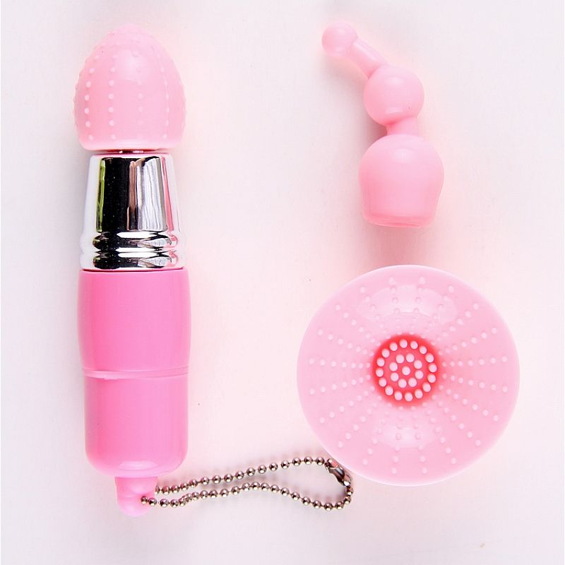 Mini Vibrador Estimulador de Clitóris 3 em 1 com Cabeças Removíveis Chaveiro