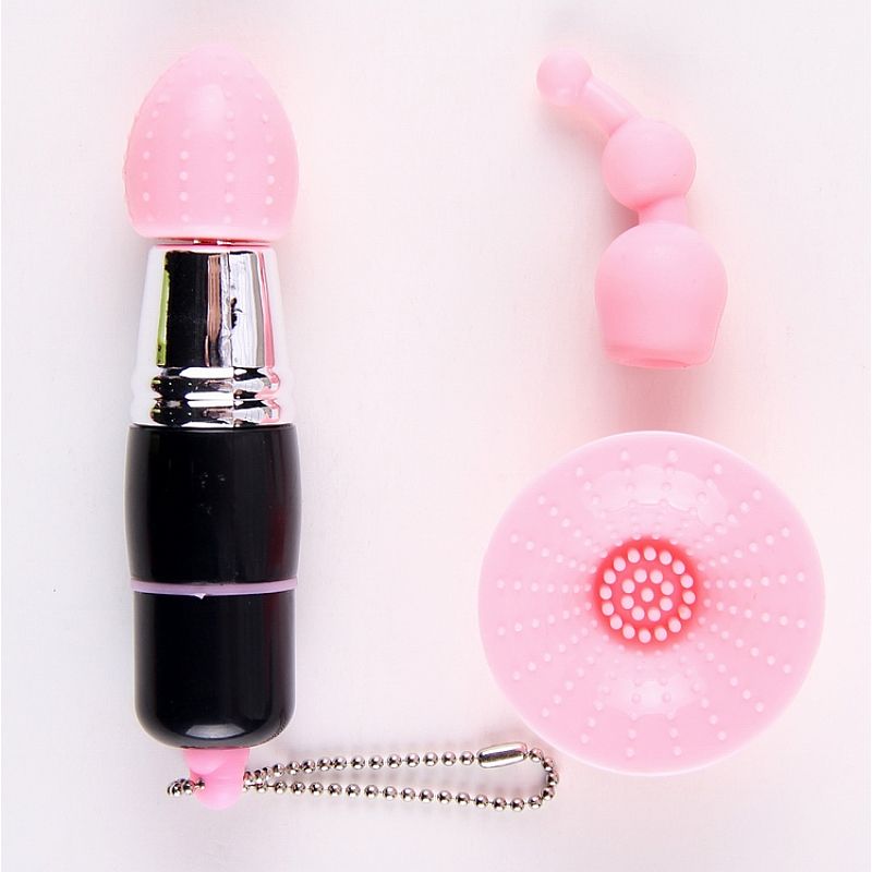 Mini Vibrador Estimulador de Clitóris 3 em 1 com Cabeças Removíveis Chaveiro
