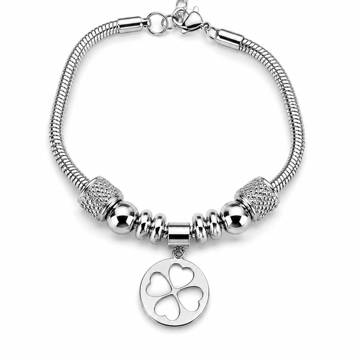 Pulseira Berloque Trevo Prateada