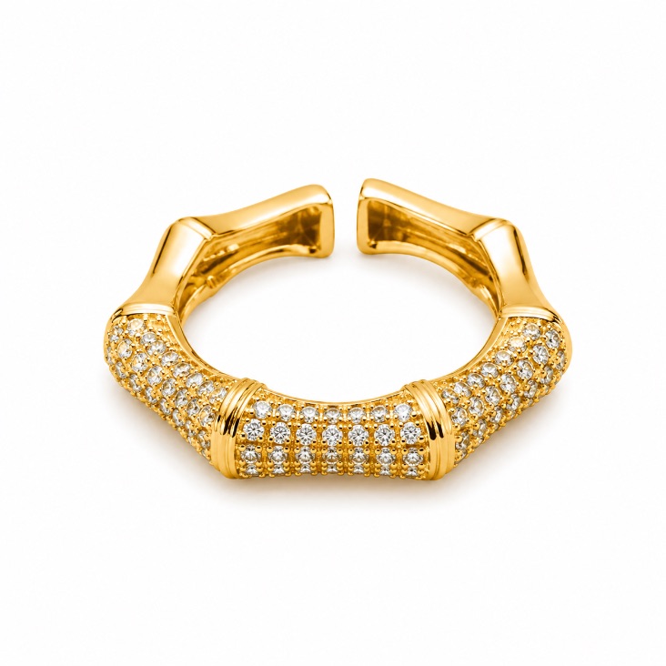 Anel regulável bamboo folheado dourado