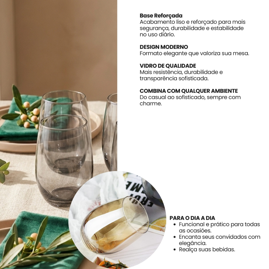 Jogo com 6 copos de vidro Long Drinks 470ml