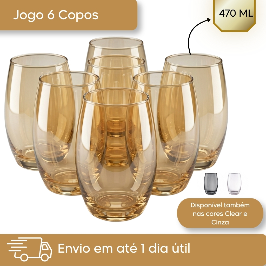 Jogo com 6 copos de vidro Long Drinks 470ml